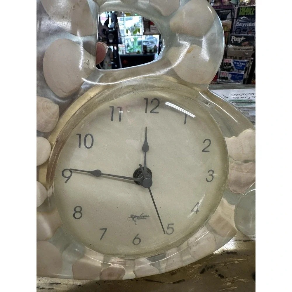 Vtg KIRCH  Lucite Acrylic Wall Clock Shells 80s  Bath Beach ~ Working
